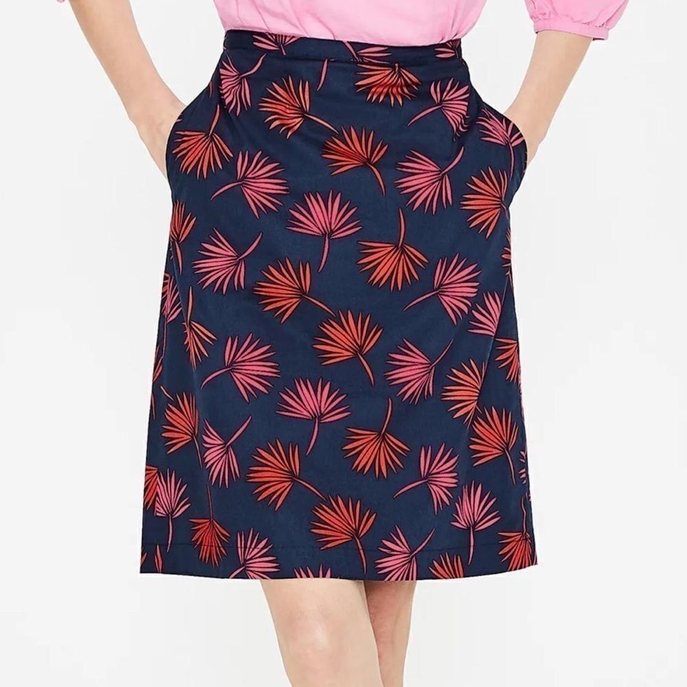Boden Back Zip Palm Leaf Navy and Pink Pencil Skirt SIZE 6